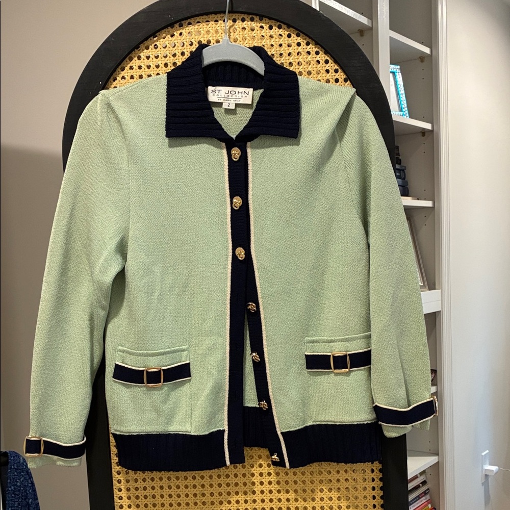 St. John Green Blazer with Navy Trim